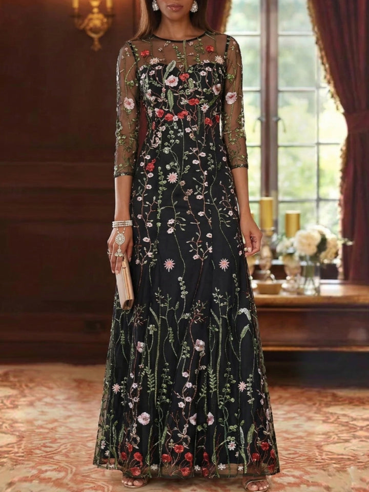A-Line/Princess Scoop Lace Embroidery Mother of the Bride Dresses Floral 3/4 Sleeves Floor-Length