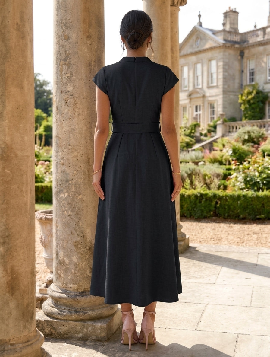 A-Line/Princess V-Neck Satin Mother of the Bride Dresses Floral Short Sleeves Tea Length Belt