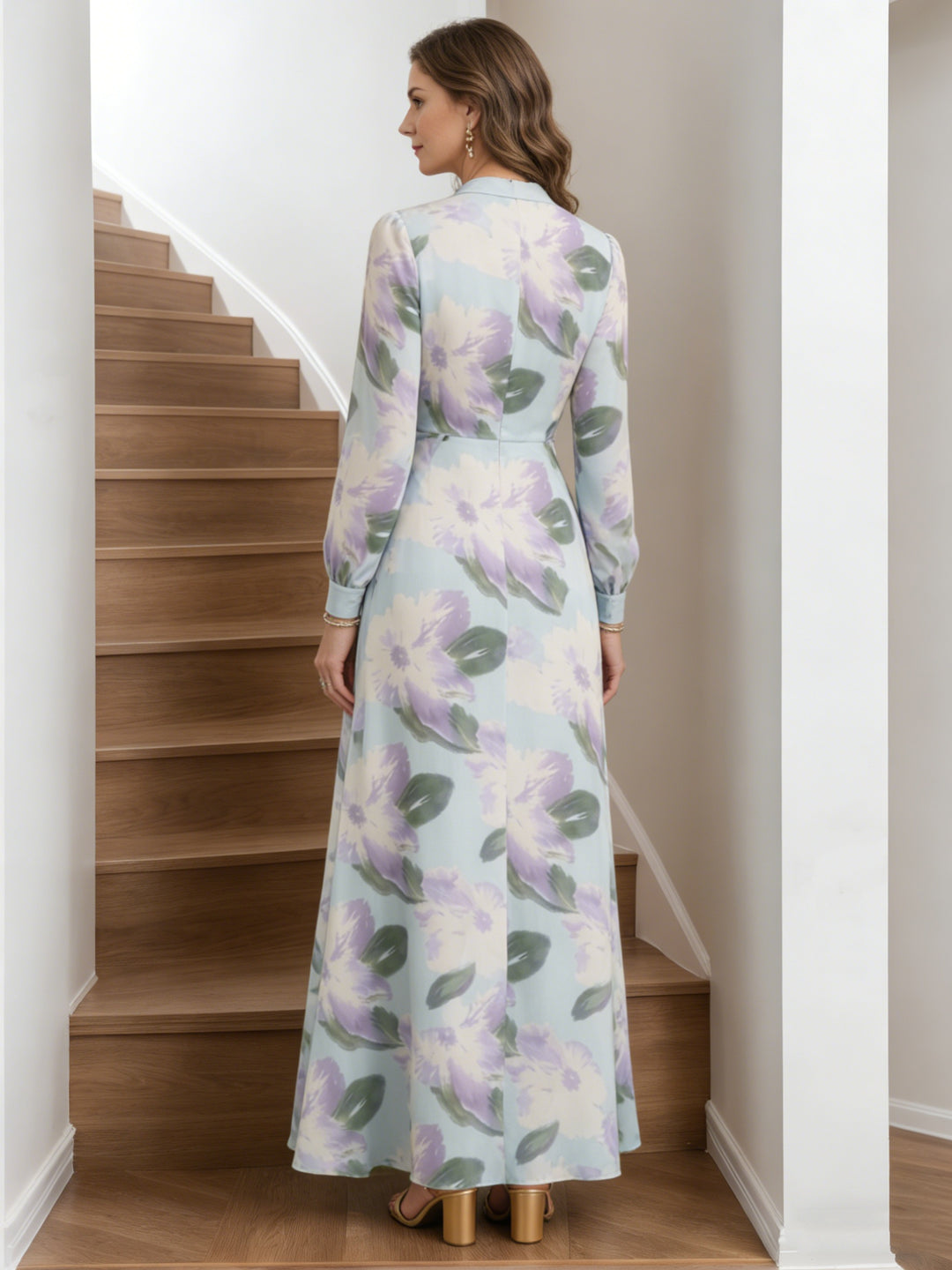 A-Line/Princess V-Neck Chiffon Mother of the Bride Dresses Asymmetrical Ankle-Length Long Sleeves Floral Ruffles