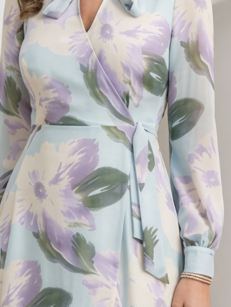 A-Line/Princess V-Neck Chiffon Mother of the Bride Dresses Asymmetrical Ankle-Length Long Sleeves Floral Ruffles