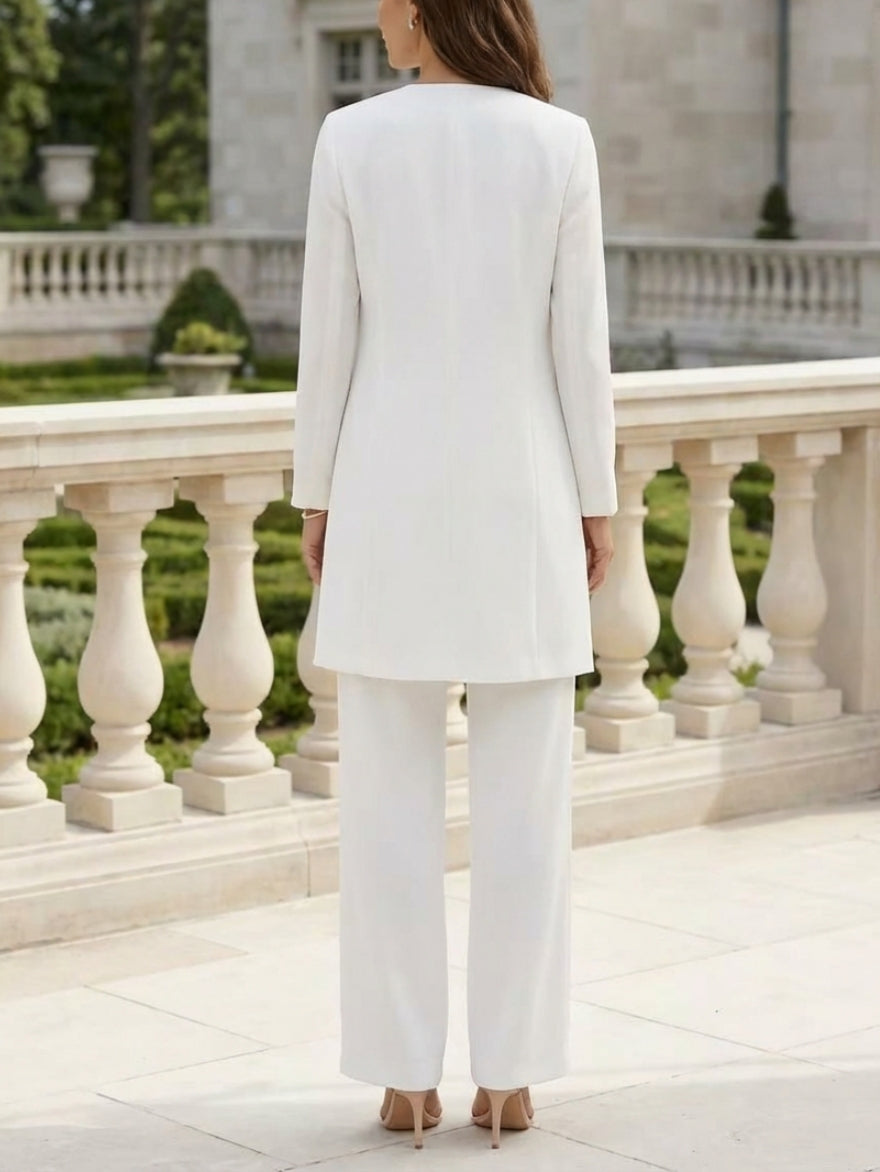 3 Pieces Suit Scoop Stretch Satin Mother of the Bride Pantsuits with Jacket Long Sleeves Floral Ankle-Length