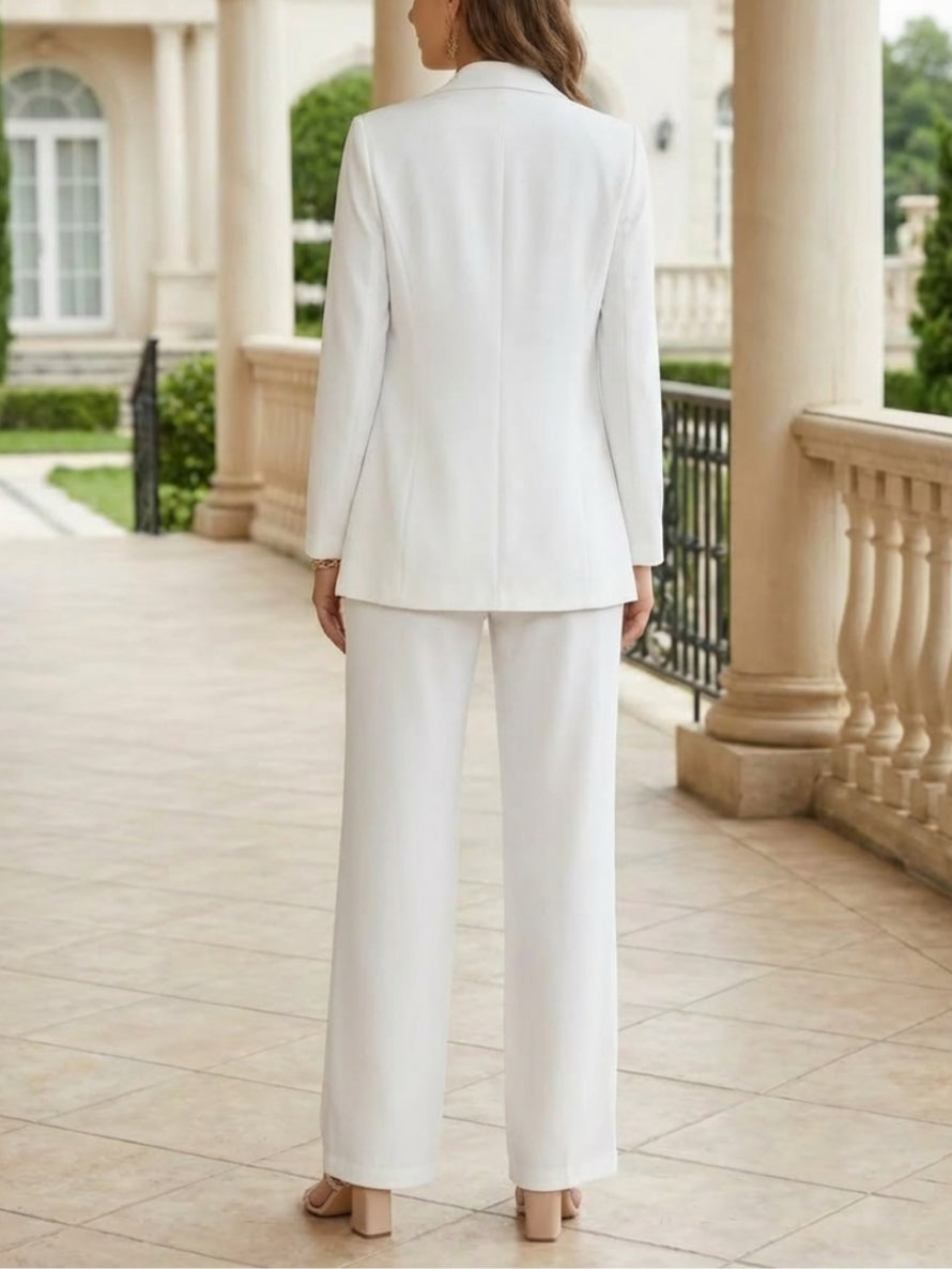 3 Pieces Suit Stretch Satin Mother of the Bride Pantsuits with Jacket Scoop Long Sleeves Lace Floral Ankle-Length