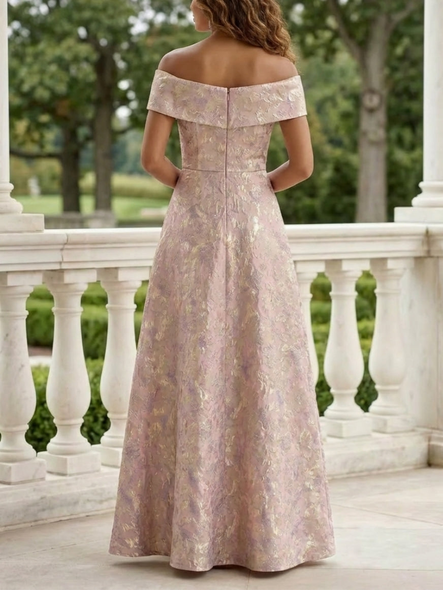 A-Line/Princess Off-the-Shoulder Jacquard Mother of the Bride Dresses Sleeveless Floral Ankle-Length