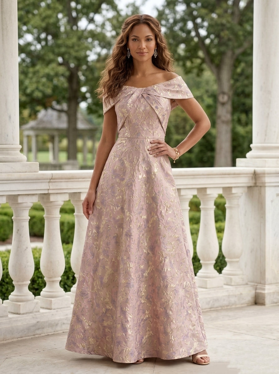 A-Line/Princess Off-the-Shoulder Jacquard Mother of the Bride Dresses Sleeveless Floral Ankle-Length