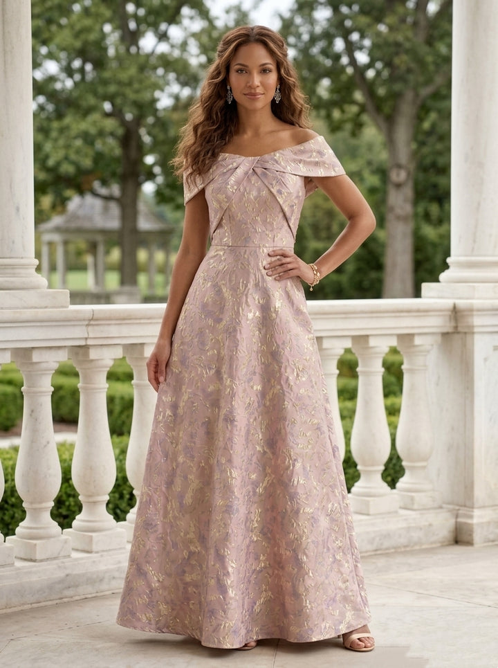 A-Line/Princess Off-the-Shoulder Jacquard Mother of the Bride Dresses Sleeveless Floral Ankle-Length