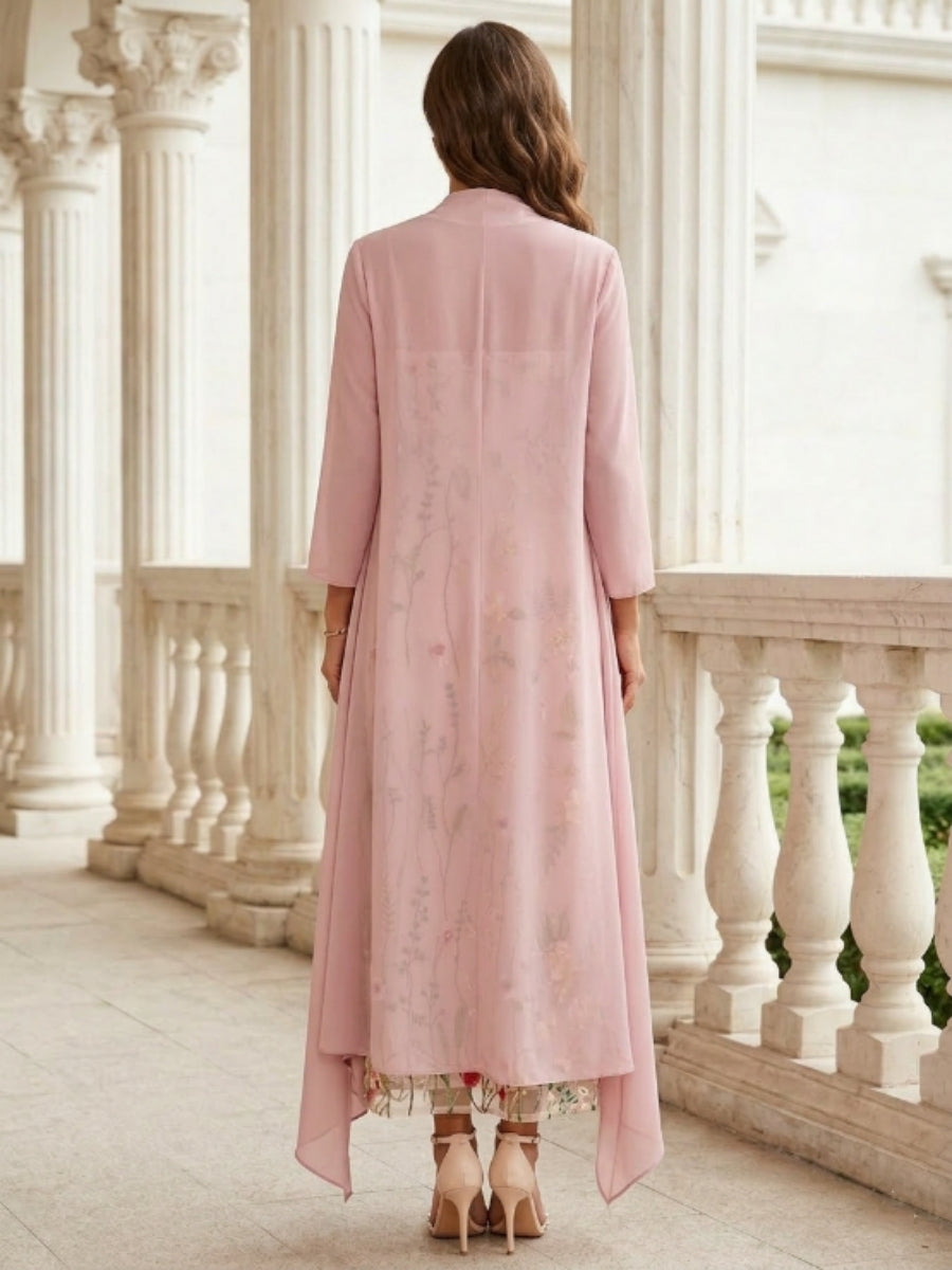 2 Pieces A-Line/Princess Scoop Chiffon Mother of the Bride Dresses with Jacket Long Sleeves Ankle-Length Lace Floral