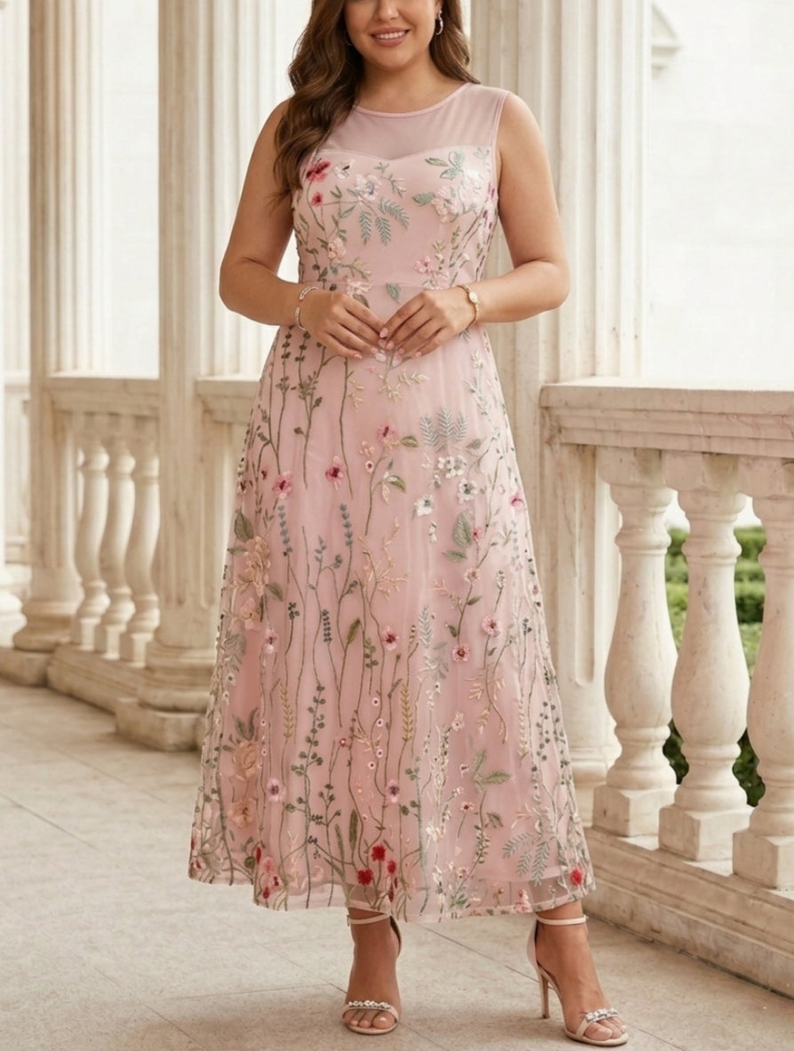 2 Pieces A-Line/Princess Scoop Chiffon Plus Size Mother of the Bride Dresses with Jacket Long Sleeves Ankle-Length Lace Floral Sage