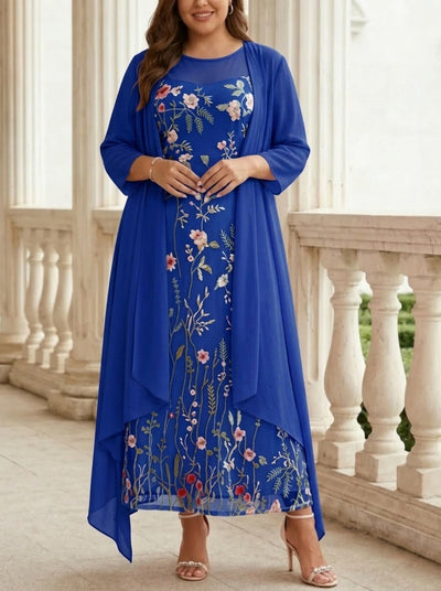 Sheath/Column Jewel Neck Tea Length Mother of the Bride Dresses with J ...