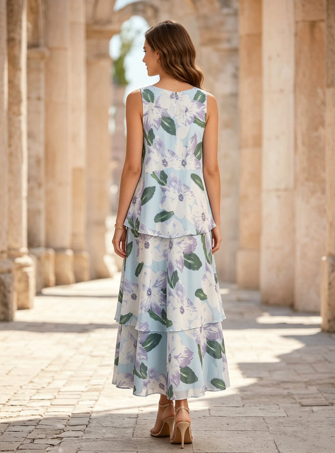 A-Line/Princess V-Neck Chiffon Mother of the Bride Dresses Sleeveless Floral Ankle-Length Ruffles