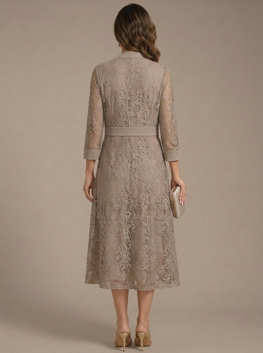 A-Line/Princess Scoop Chiffon Mother of the Bride Dresses with Lace Jacket 3/4 Sleeves Tea-Length