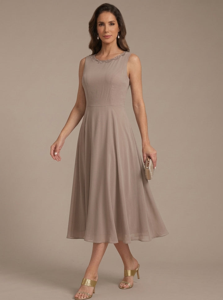 A-Line/Princess Scoop Chiffon Mother of the Bride Dresses with Lace Jacket 3/4 Sleeves Tea-Length