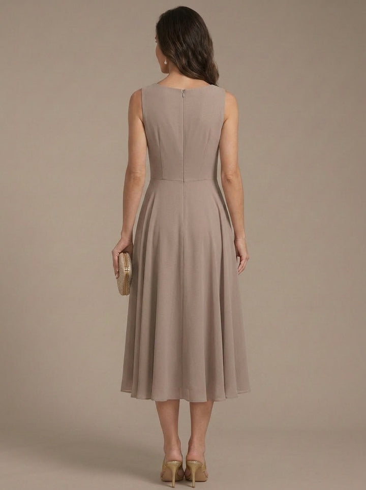 A-Line/Princess Scoop Chiffon Mother of the Bride Dresses with Lace Jacket 3/4 Sleeves Tea-Length