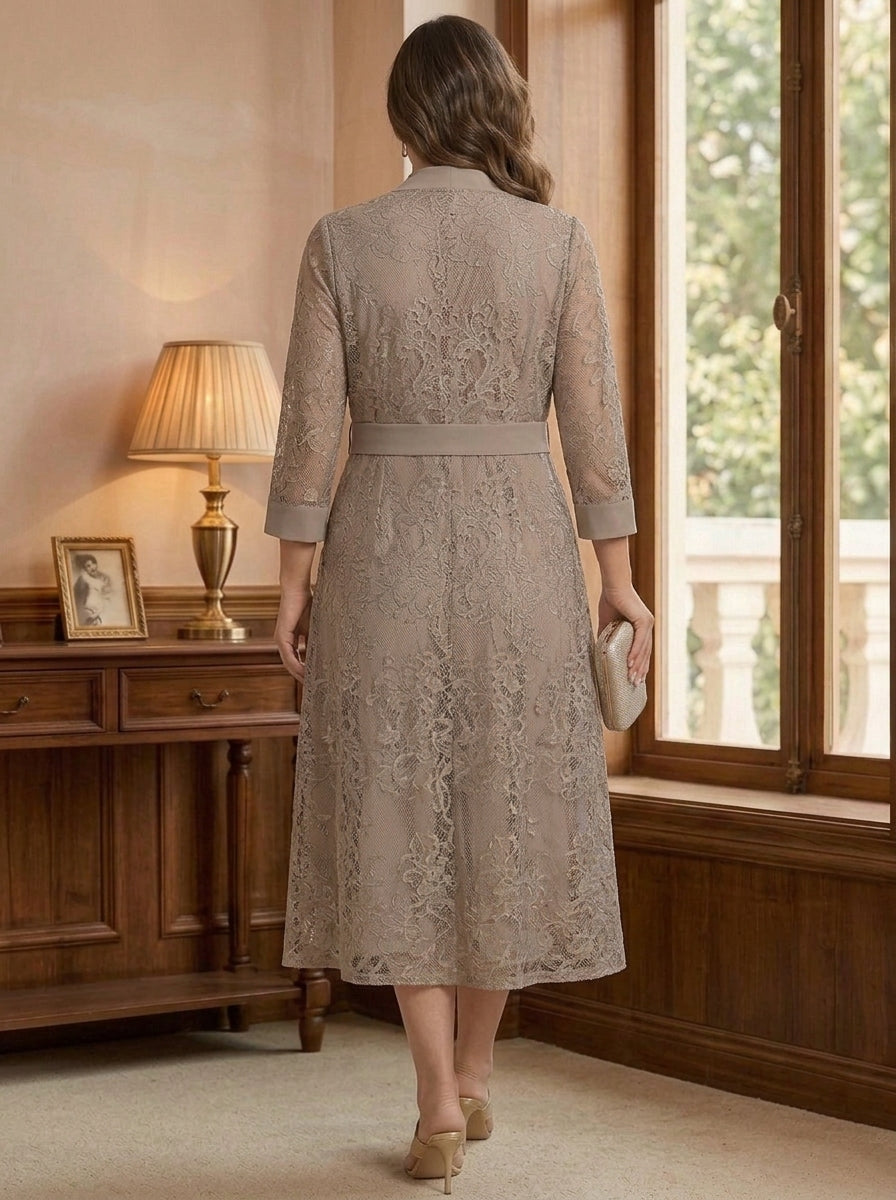 A-Line/Princess Scoop Chiffon Plus Size Mother of the Bride Dresses with Lace Jacket 3/4 Sleeves Tea-Length
