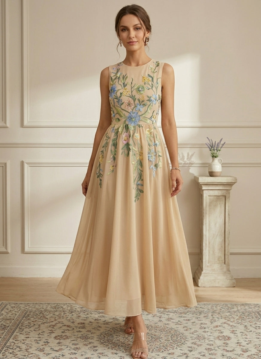 A-Line/Princess Scoop Chiffon Mother of the Bride Dresses with Jacket Lace Floral 3/4 Sleeves Ankle-Length