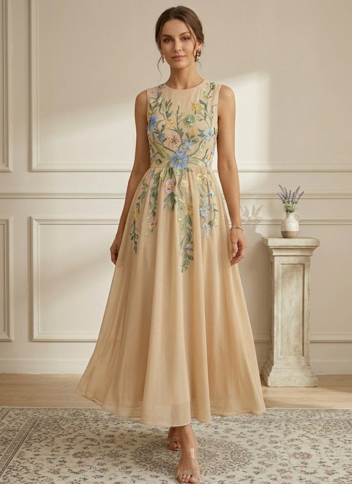 A-Line/Princess Scoop Chiffon Mother of the Bride Dresses with Jacket Lace Floral 3/4 Sleeves Ankle-Length