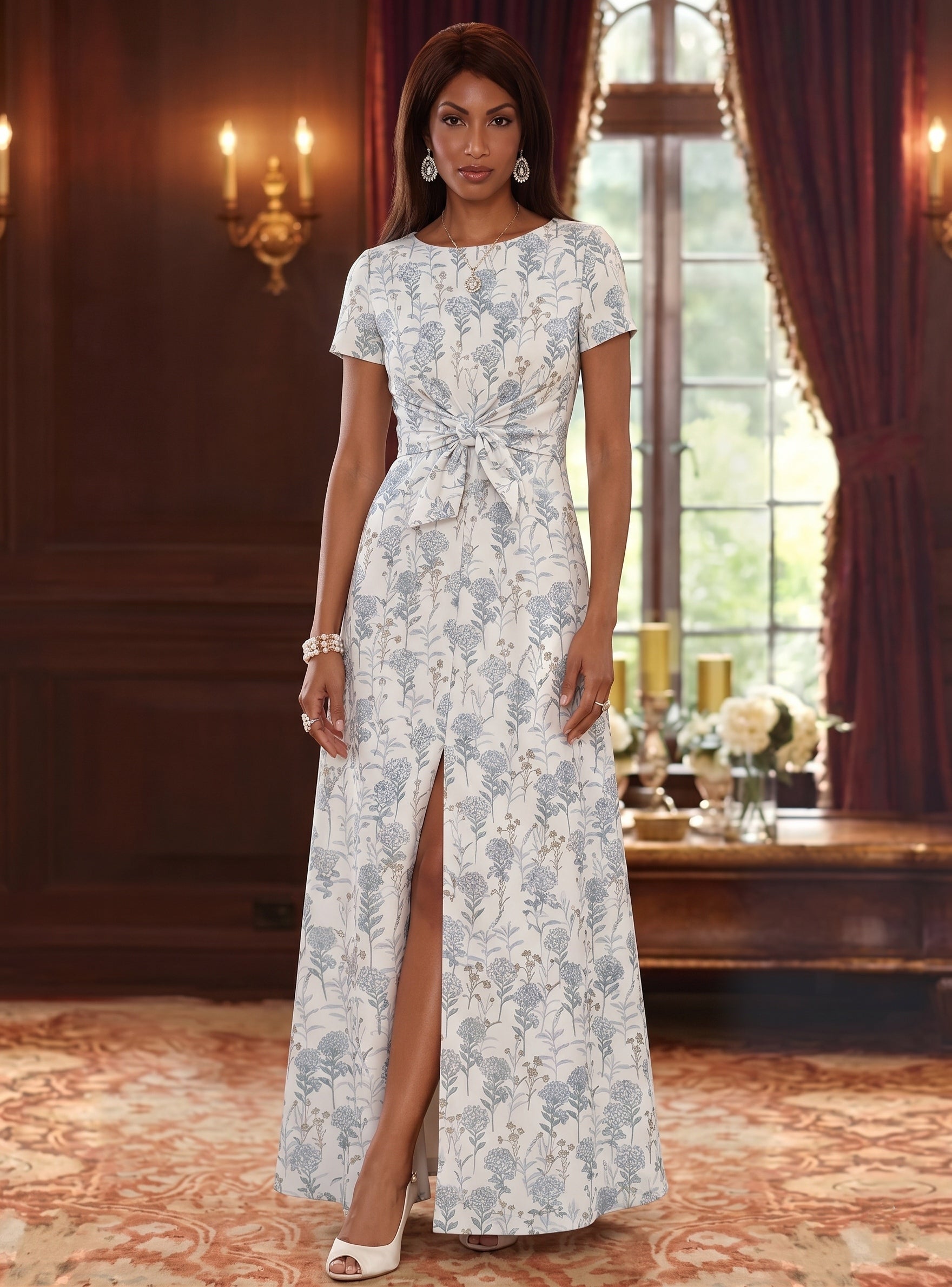 【結婚式参列に◎】ANDRESD ruffled pants dress L A-Line/Princess Scoop Jacquard Mother of the Bride Dresses with