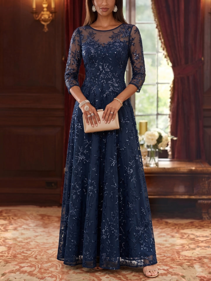 A-Line/Princess Scoop Mother of the Bride Dresses Lace Sequins 3/4 Sleeves Floor Length
