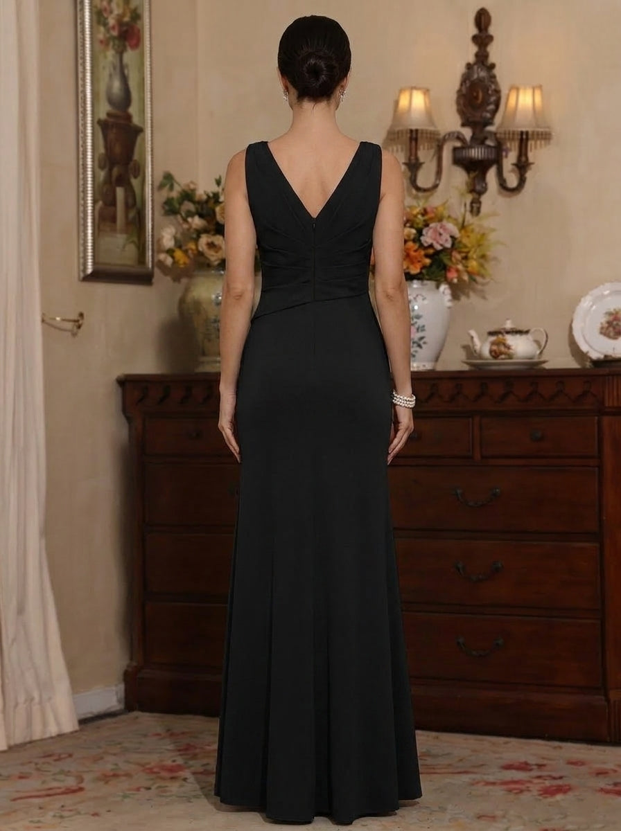 Sheath/Column V-Neck Stretch Satin Mother of the Bride Dresses with Wrap & Split Side Sleeveless Floor-Length