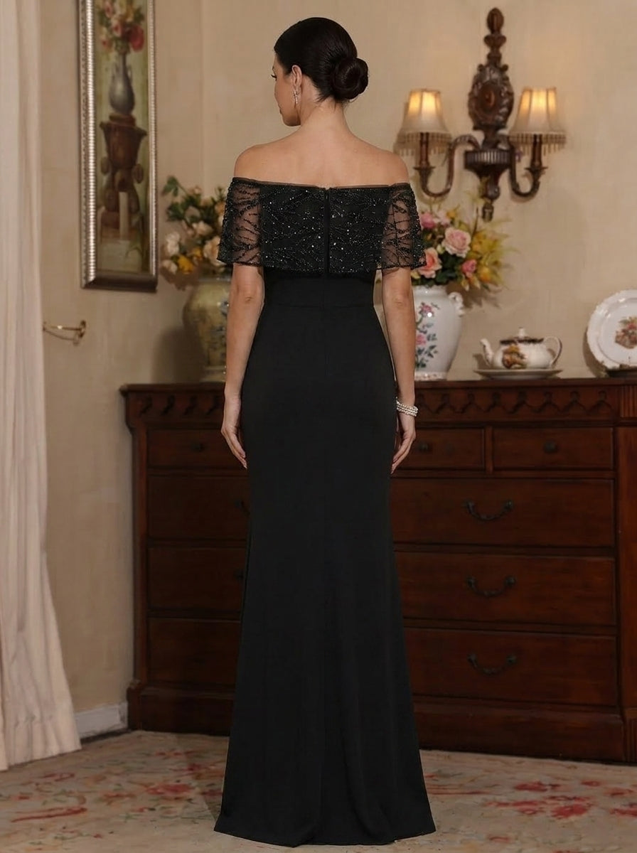 Sheath/Column Off-the-Shoulder Mother of the Bride Dresses with Split Side Sleeveless Beading Floor-Length