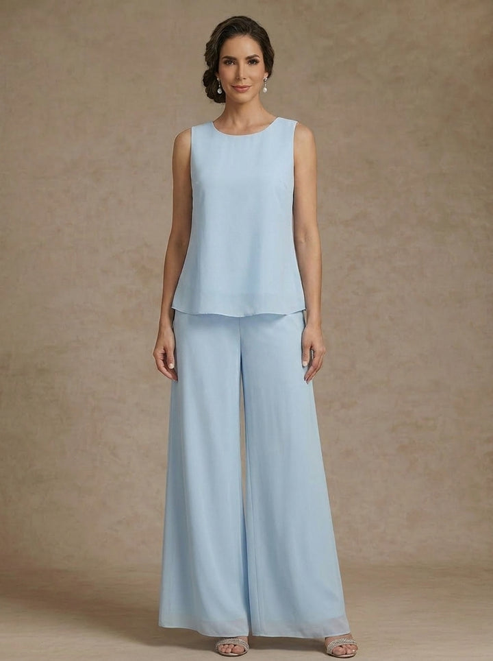 scoop neck chiffon mother of the bride pant suit