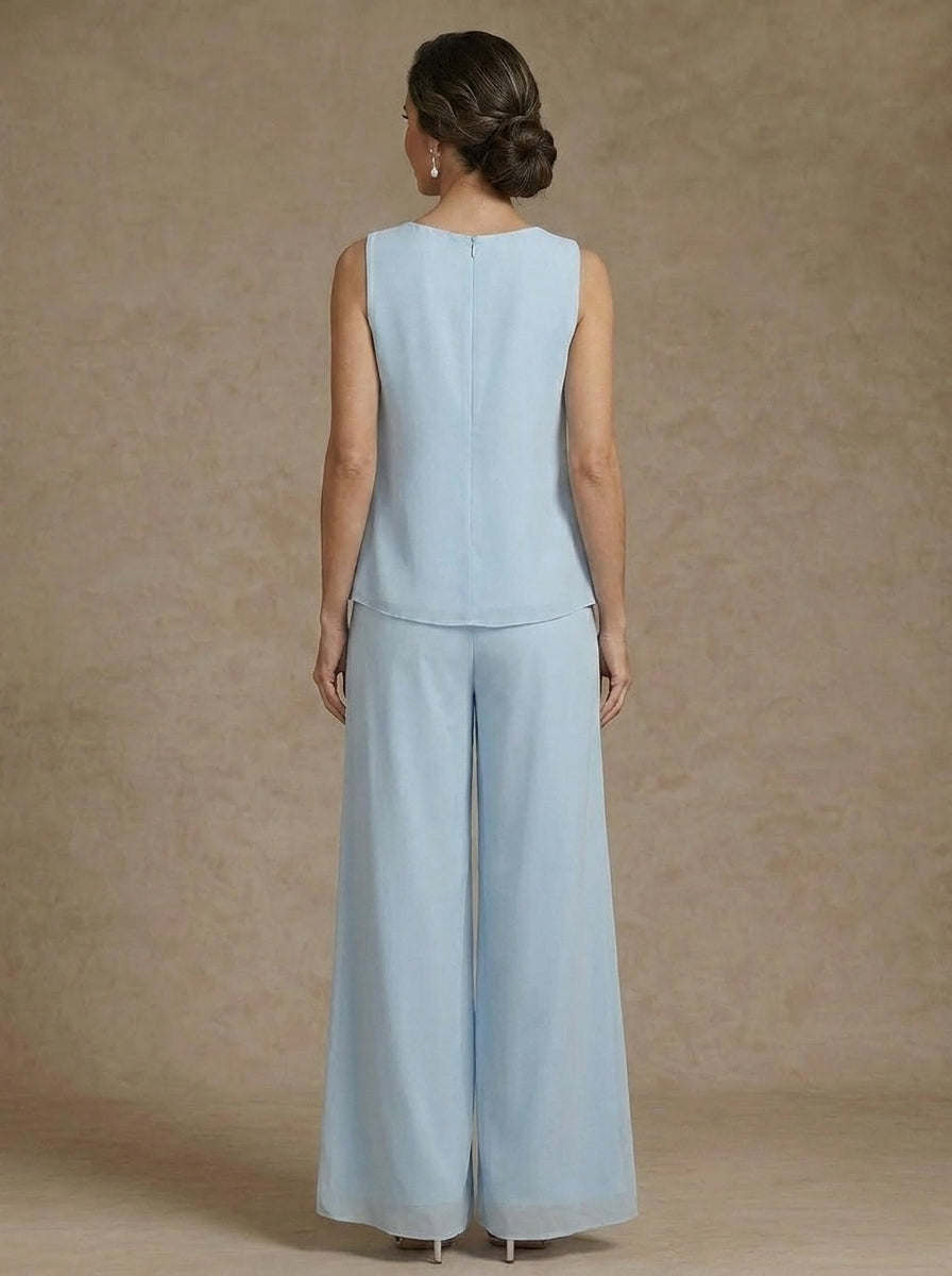 dressy pant suit to wear to a wedding in sky blue