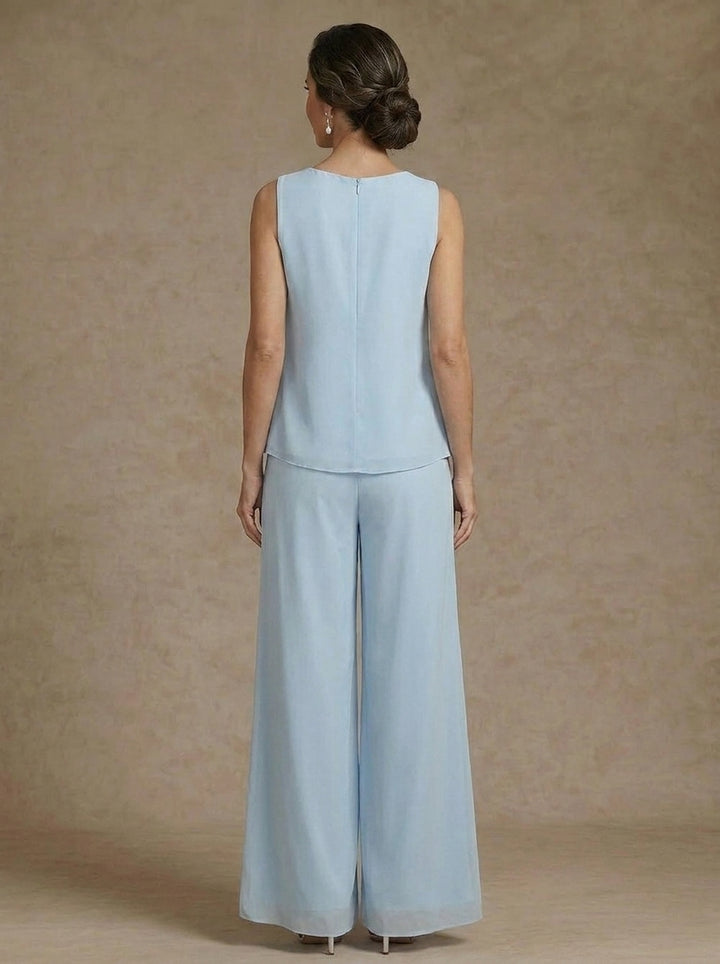 dressy pant suit to wear to a wedding in sky blue