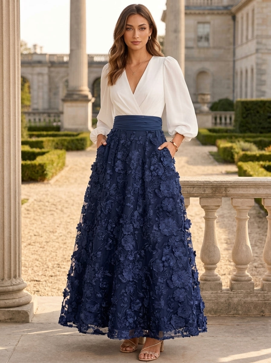 blue lace mother of the bride dress Leely Women Navy Satin Long Sleeves A-Line Maxi Mother of the Bride Dress with Lace V-Neck Long Sleeves Wedding Guest Dress
