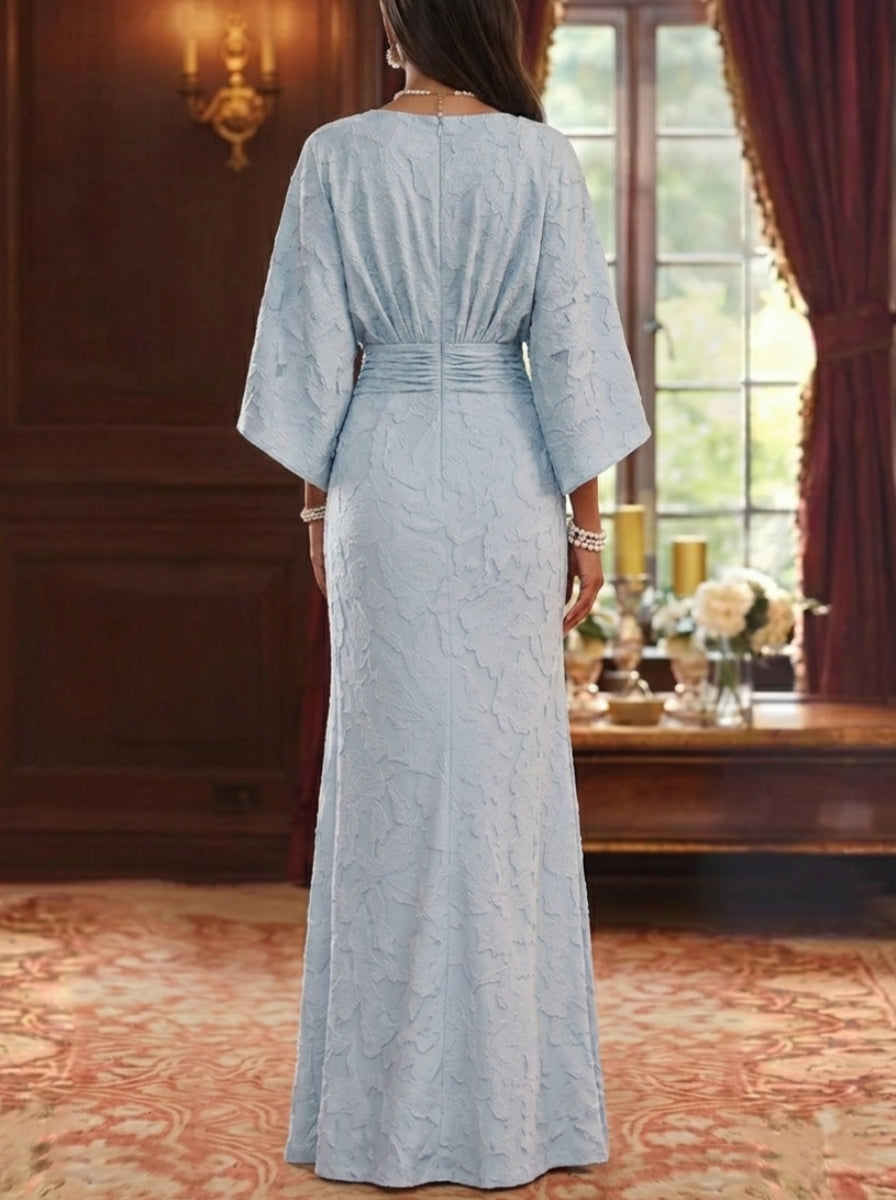 Sheath/Column Scoop Chiffon Floral Mother of the Bride Dresses Floor-Length 3/4 Sleeves Ruched