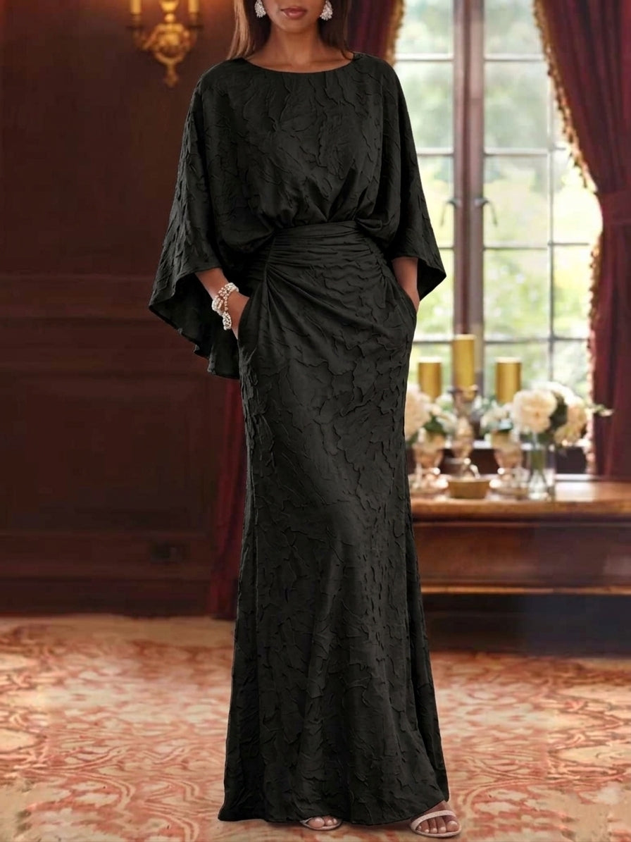 Sheath/Column Scoop Chiffon Floral Mother of the Bride Dresses Floor-Length 3/4 Sleeves Ruched