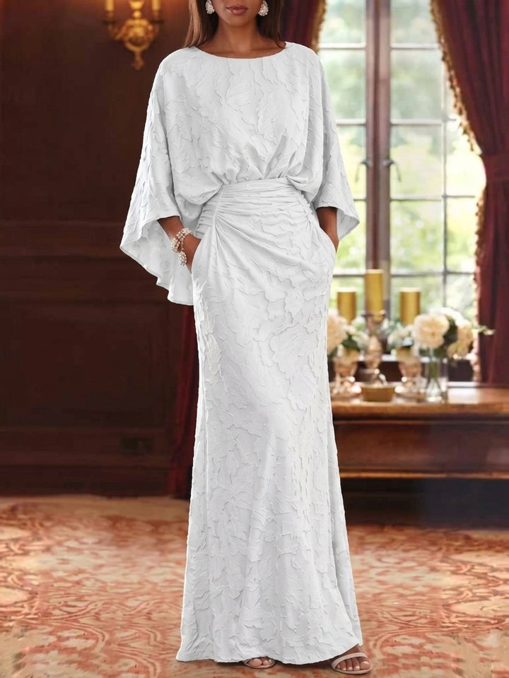 Sheath/Column Scoop Chiffon Floral Mother of the Bride Dresses Floor-Length 3/4 Sleeves Ruched