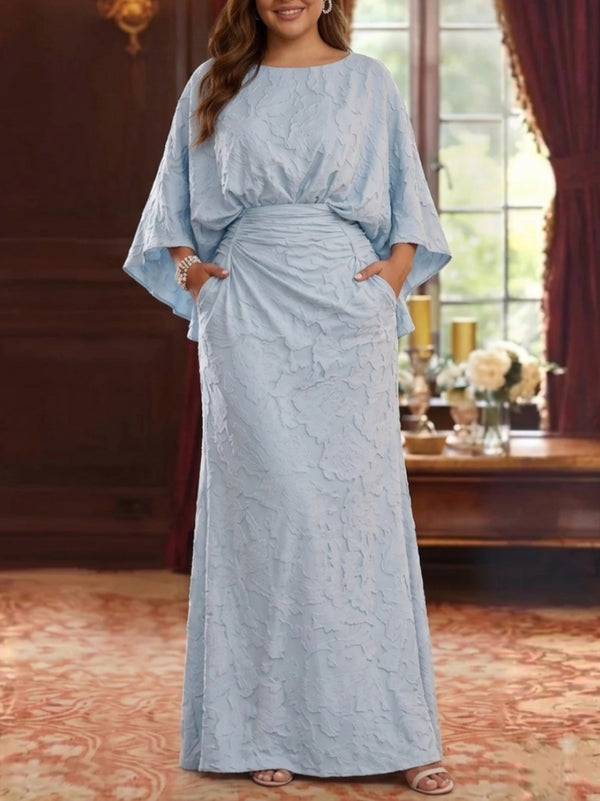 Sheath/Column Scoop Chiffon Floral Plus Size Mother of the Bride Dresses Floor-Length 3/4 Sleeves Ruched