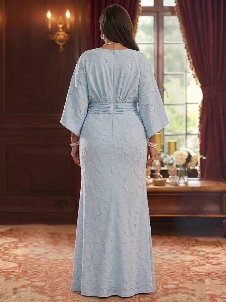 Sheath/Column Scoop Chiffon Floral Plus Size Mother of the Bride Dresses Floor-Length 3/4 Sleeves Ruched