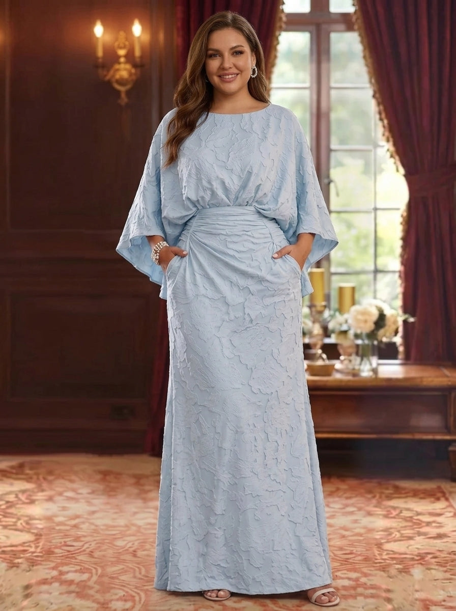 Sheath/Column Scoop Chiffon Floral Plus Size Mother of the Bride Dresses Floor-Length 3/4 Sleeves Ruched