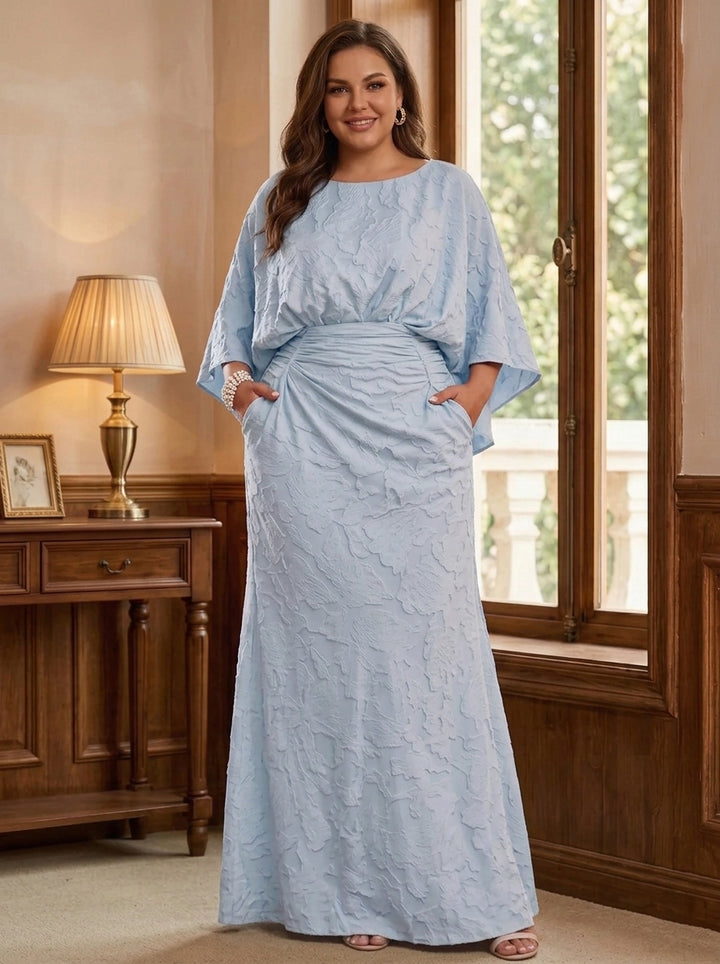 Sheath/Column Scoop Chiffon Floral Plus Size Mother of the Bride Dresses Floor-Length 3/4 Sleeves Ruched