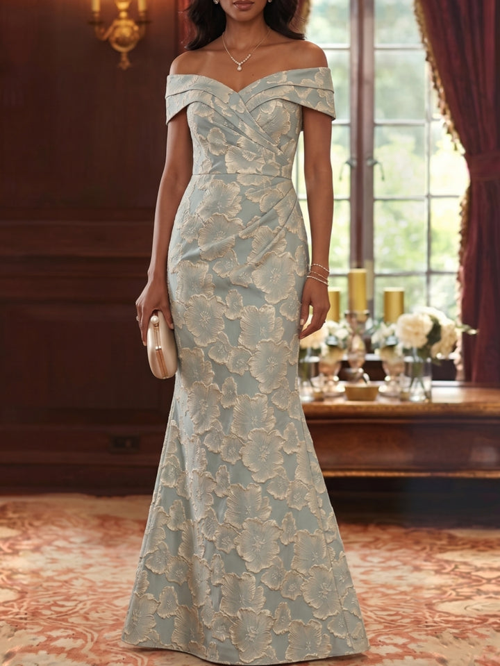 Trumpet/Mermaid Off-the-Shoulder Jacquard Mother of the Bride Dresses Sleeveless Floral Floor-Length Ruched