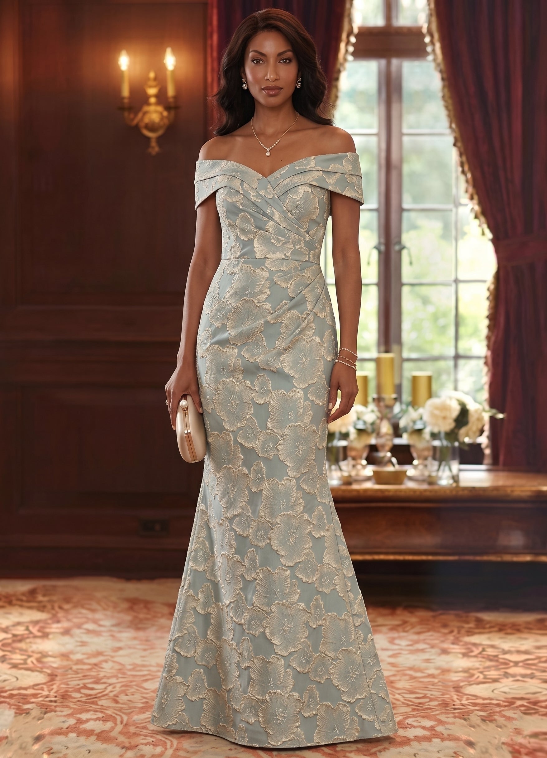 josemoon FLOAT TUCK DRES サイズ38 Trumpet/Mermaid Off-the-Shoulder Jacquard Mother of the Bride