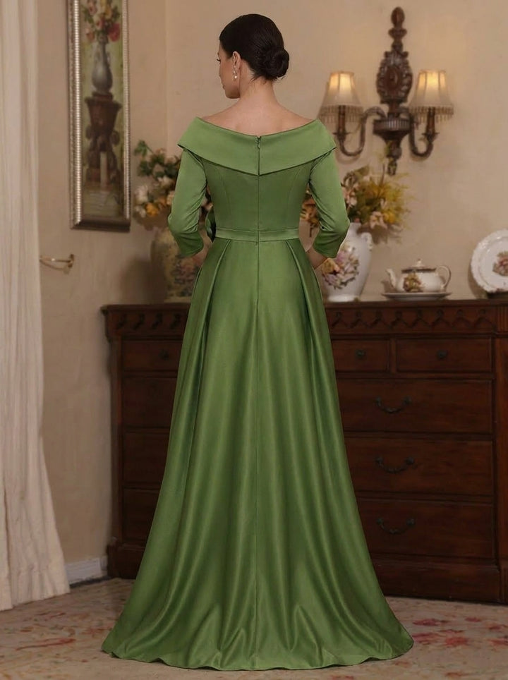 A-Line/Princess Off-the-Shoulder Satin Mother of the Bride Dresses 3/4 Sleeves Ankle-Length 3D Flower