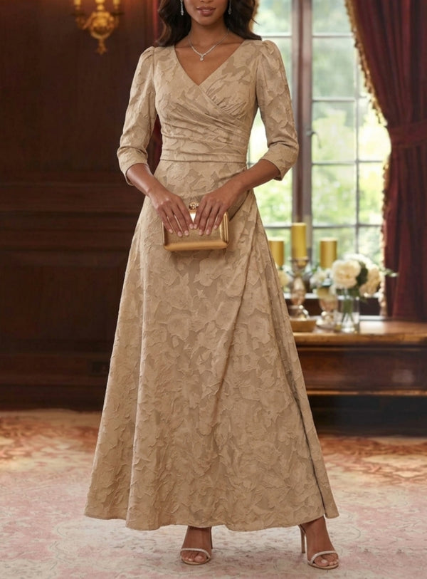 A-Line/Princess V-Neck Chiffon Floral Mother of the Bride Dresses Ankle-Length 3/4 Sleeves Ruched