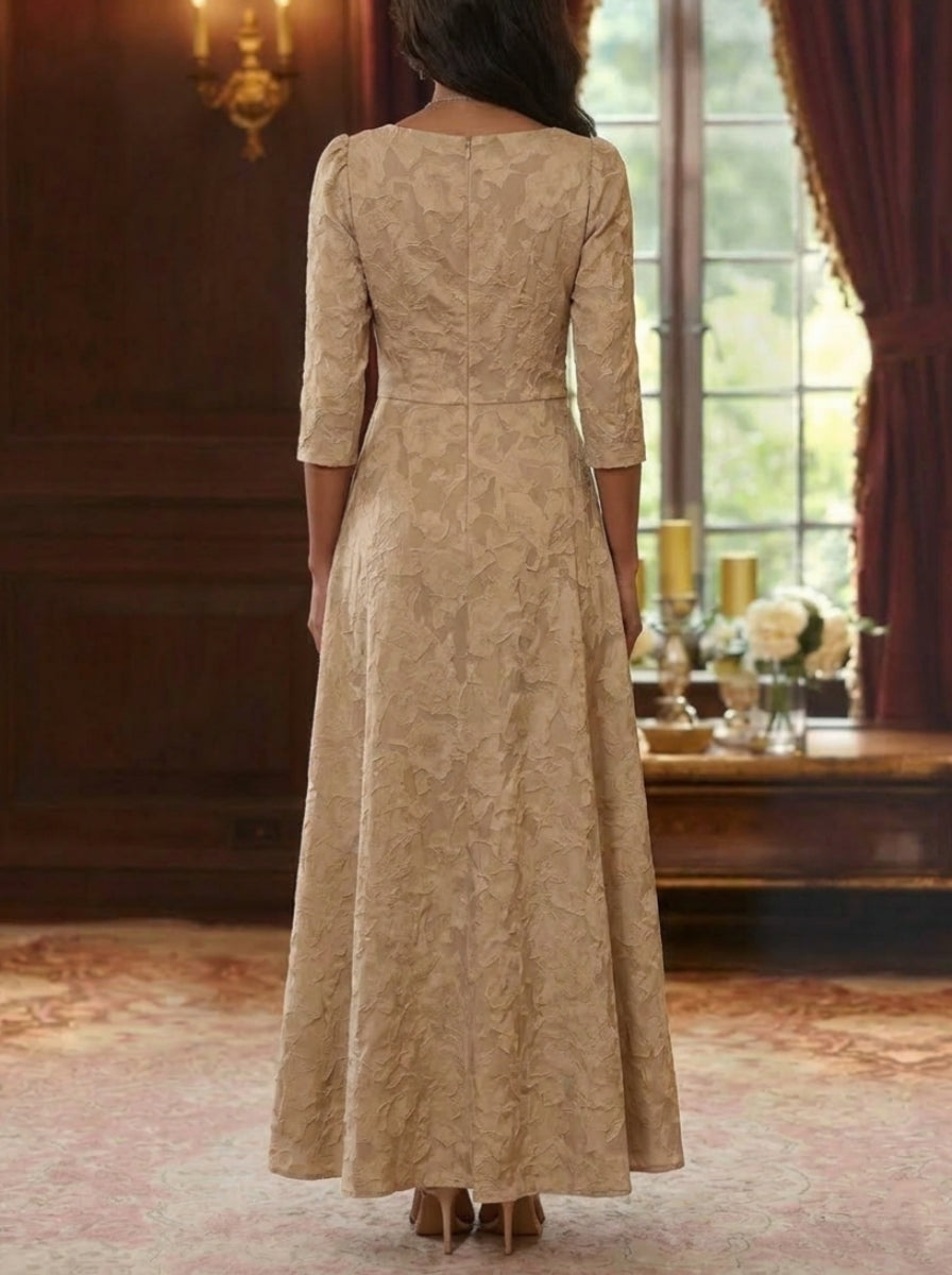 A-Line/Princess V-Neck Chiffon Floral Mother of the Bride Dresses Ankle-Length 3/4 Sleeves Ruched