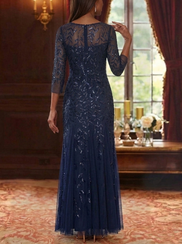 A-Line/Princess Scoop Lace Sequins Mother of the Bride Dresses Floral 3/4 Sleeves Floor-Length