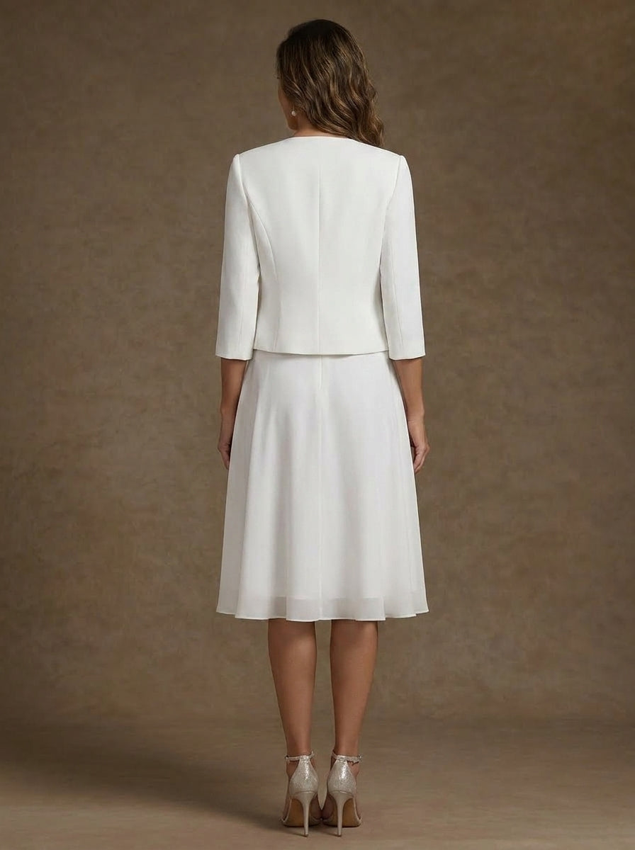 A-Line/Princess Scoop Chiffon Mother of the Bride Dresses with Jacket Lace Floral Tea-Length 3/4 Sleeves