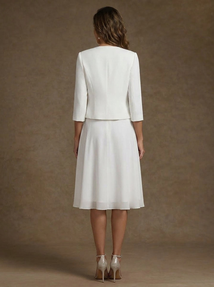 A-Line/Princess Scoop Chiffon Mother of the Bride Dresses with Jacket Lace Floral Tea-Length 3/4 Sleeves