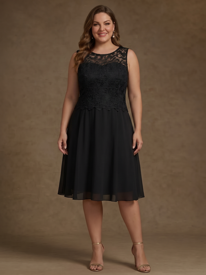 A-Line/Princess Scoop Chiffon Plus Size Mother of the Bride Dresses with Jacket Lace Floral Tea-Length 3/4 Sleeves