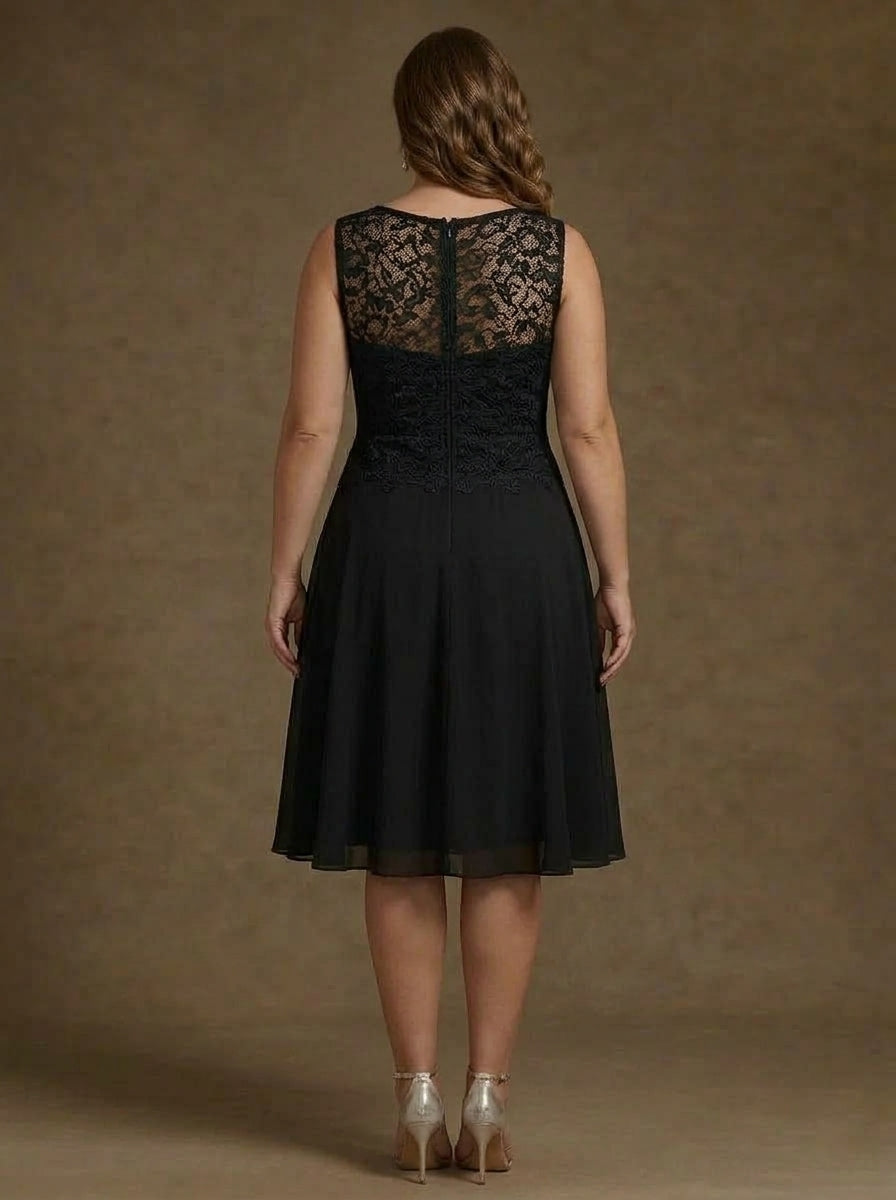 A-Line/Princess Scoop Chiffon Plus Size Mother of the Bride Dresses with Jacket Lace Floral Tea-Length 3/4 Sleeves