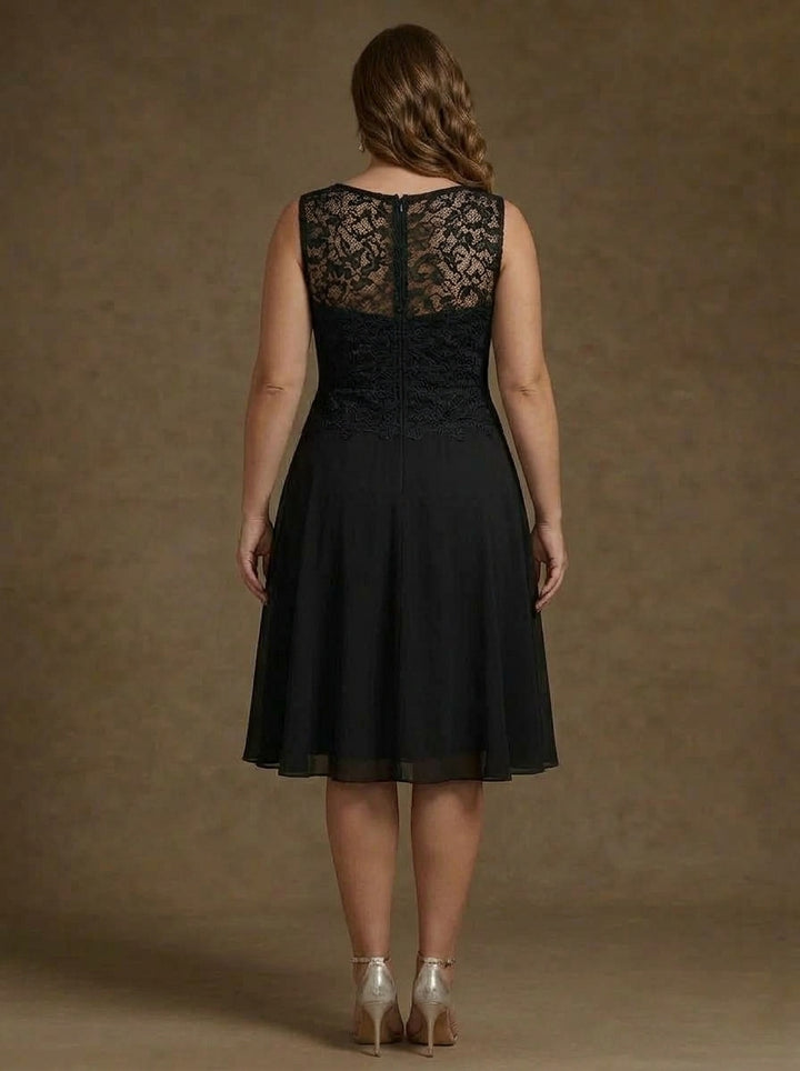 A-Line/Princess Scoop Chiffon Plus Size Mother of the Bride Dresses with Jacket Lace Floral Tea-Length 3/4 Sleeves