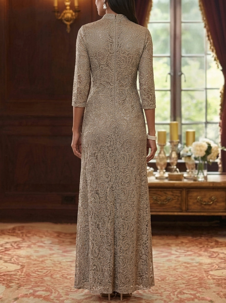 A-Line/Princess V-Neck Lace Mother of the Bride Dresses Ankle-Length 3/4 Sleeves Floral