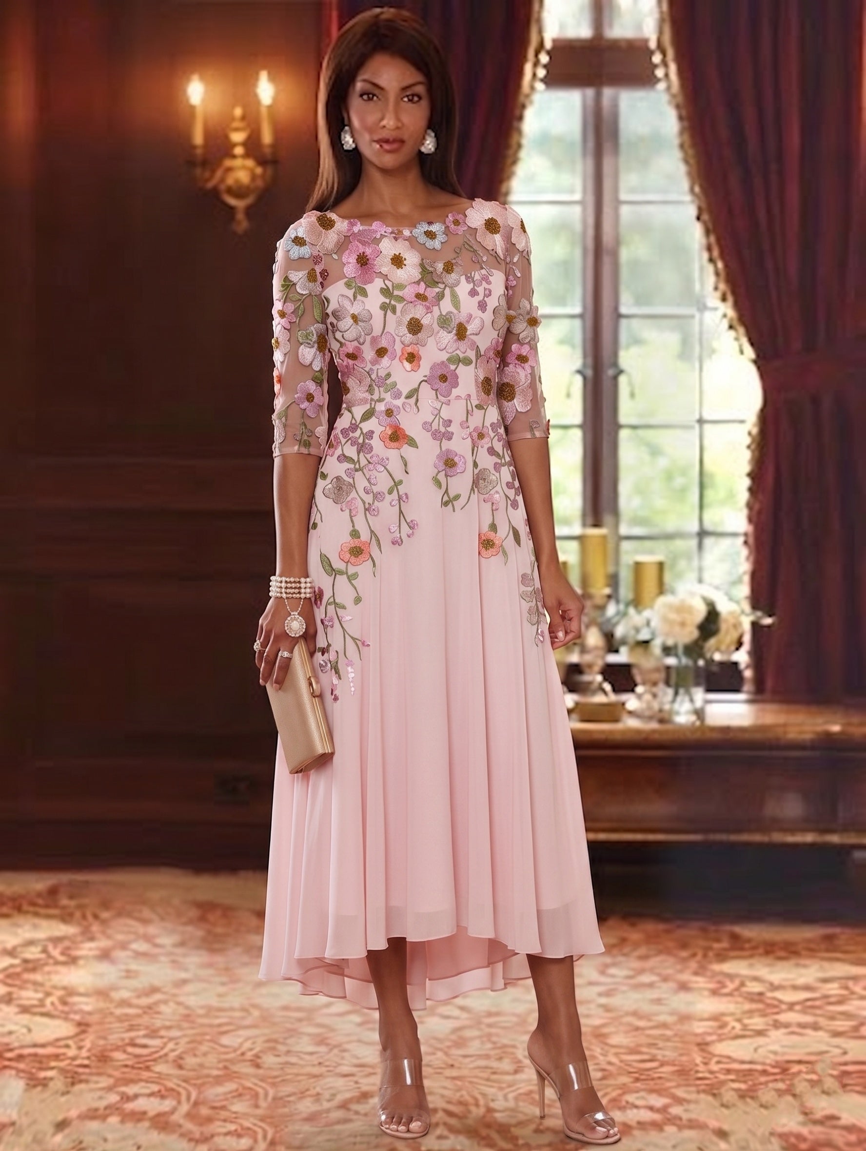 A-Line/Princess Scoop Chiffon Mother of the Bride Dresses Floral