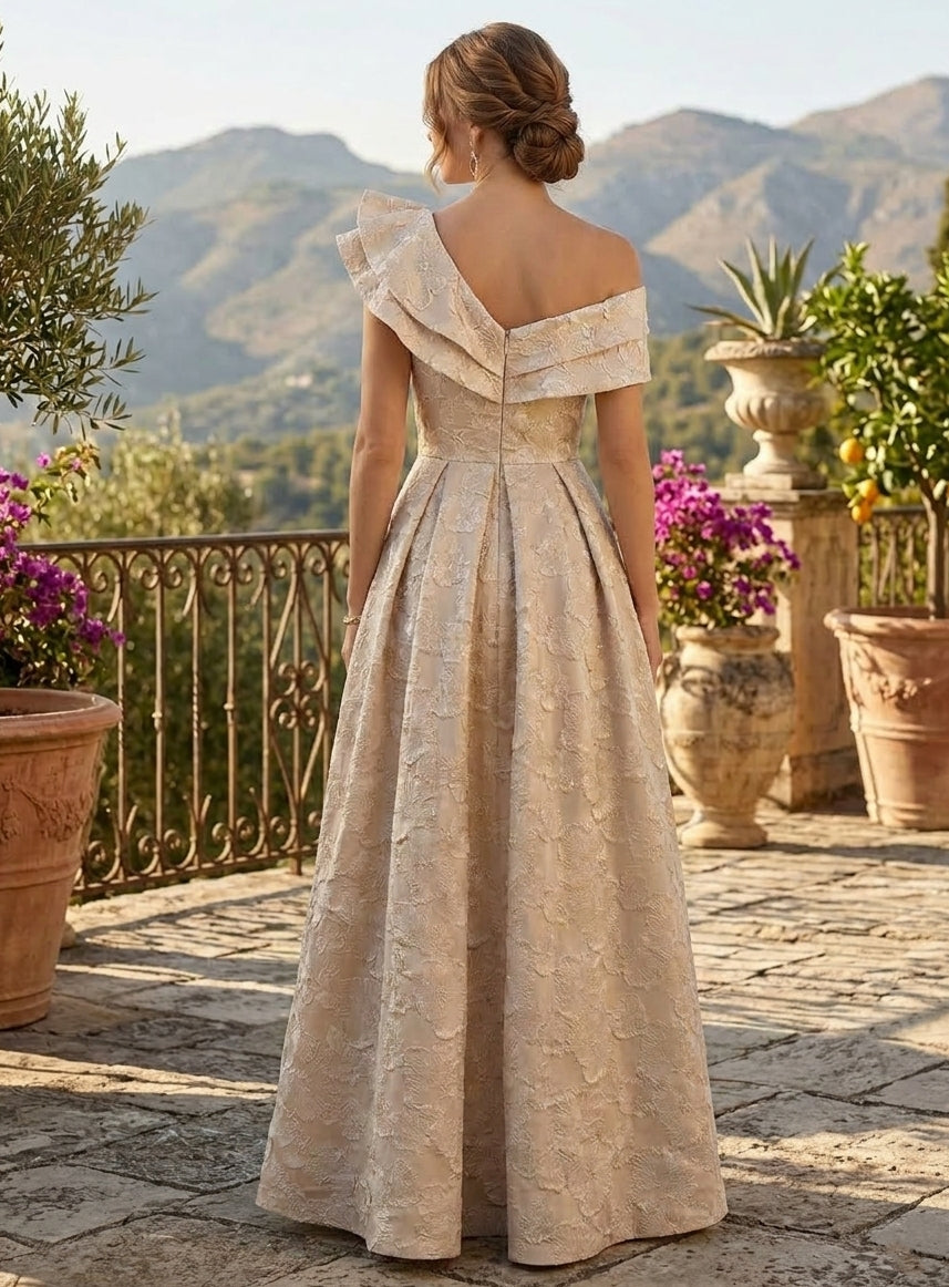 A-Line/Princess One-Shoulder Jacquard Mother of the Bride Dresses Floral Floor-Length Sleeveless Ruffles, Pink