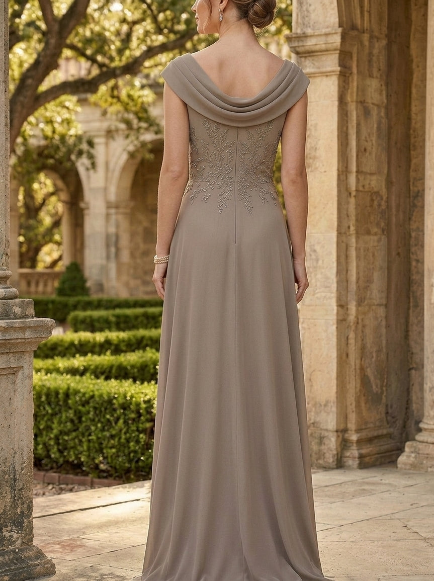 A-Line/Princess Scoop Chiffon Mother of the Bride Dresses Sleeveless Lace Floor-Length