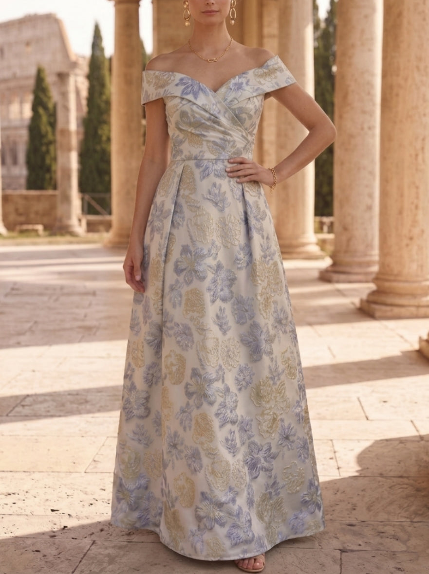 A-Line/Princess Off-the-Shoulder Jacquard Mother of the Bride Dresses Floral Sleeveless Floor-Length